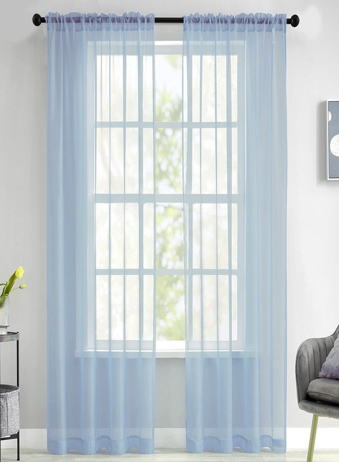 Luvyohmee Baby Blue Sheer Voile Curtains 72 Inch Length for Bedroom Living Room Halloween Decor 2 Panels Set Rod Pocket Light Filtering Textured Transparent Sheer Window Treatment Drapes 52x72 Inches Long - Image 1